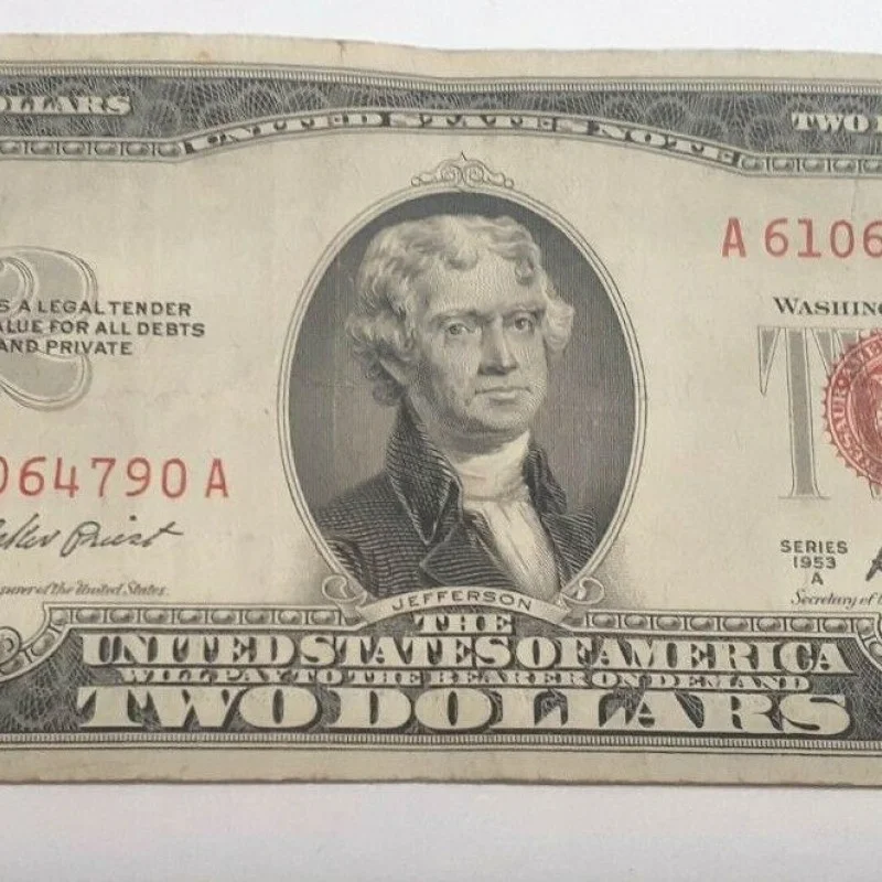 1953 A TWO DOLLAR BILL $2 NOTE /FANCY RED SEAL OLD PAPER US CURRENCY BILL
