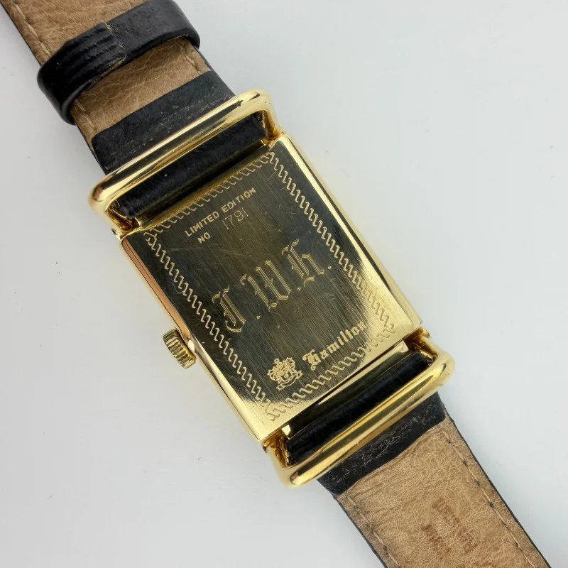 Hamilton Limited Edition No. 1791 Gold Rectangular Tank Watch Black Dial Swiss