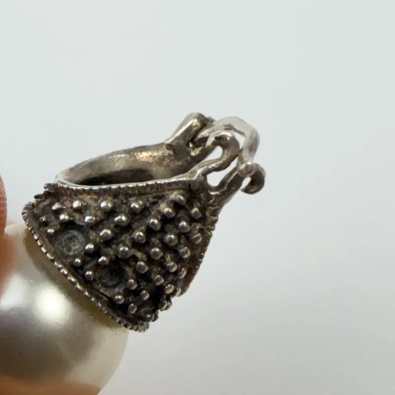 Vintage Marcasite And White Pearl Silver Earrings Pierced