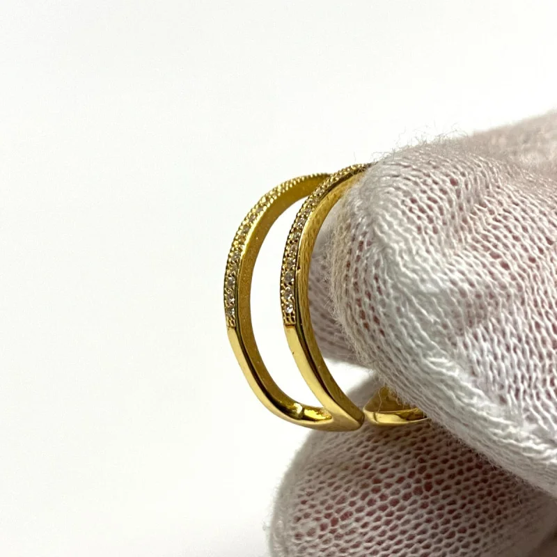 Yellow Gold Plated Double Band Cubic Zirconia .925 Silver Ring Sizes 8