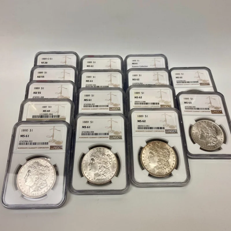 1889-1890 US Morgan Silver Dollar $1 set of 15 coins, NGC