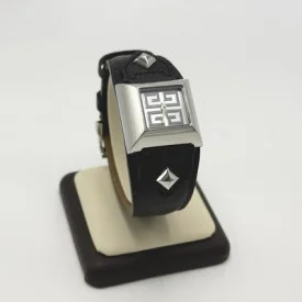 Givenchy GV.5238L Swiss Made Women’s Quartz Watch Black Leather 4G Silver Tone