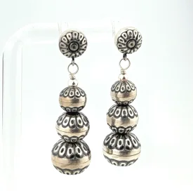American West Sterling Silver Native Pearl Graduated Dangle Earrings