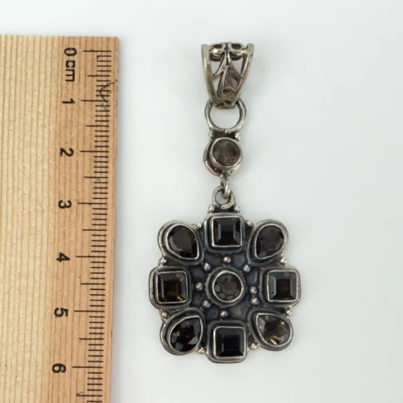 Vintage 925 Sterling Silver Natural Smoky Topaz Gemstones Pendant