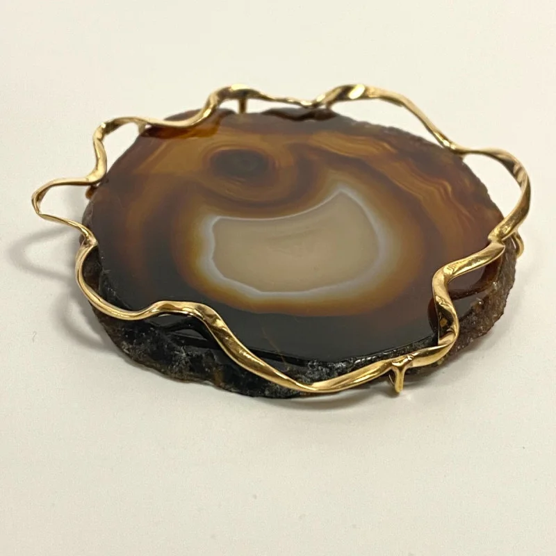 Brooch/Pendant Agate in 14 Kt Yellow Gold