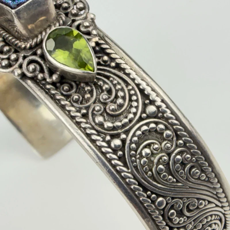 Rare Sarda Artisan Collection Of Bali Paraiba Silver Cuff Bracelet with Cross