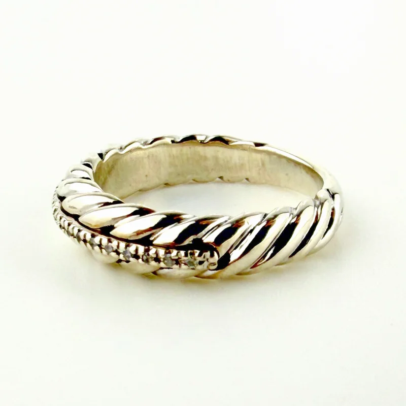 Vintage Coqui el Original Cable Cuff Bracelet & Ring Set 925 Steel & Diamonds