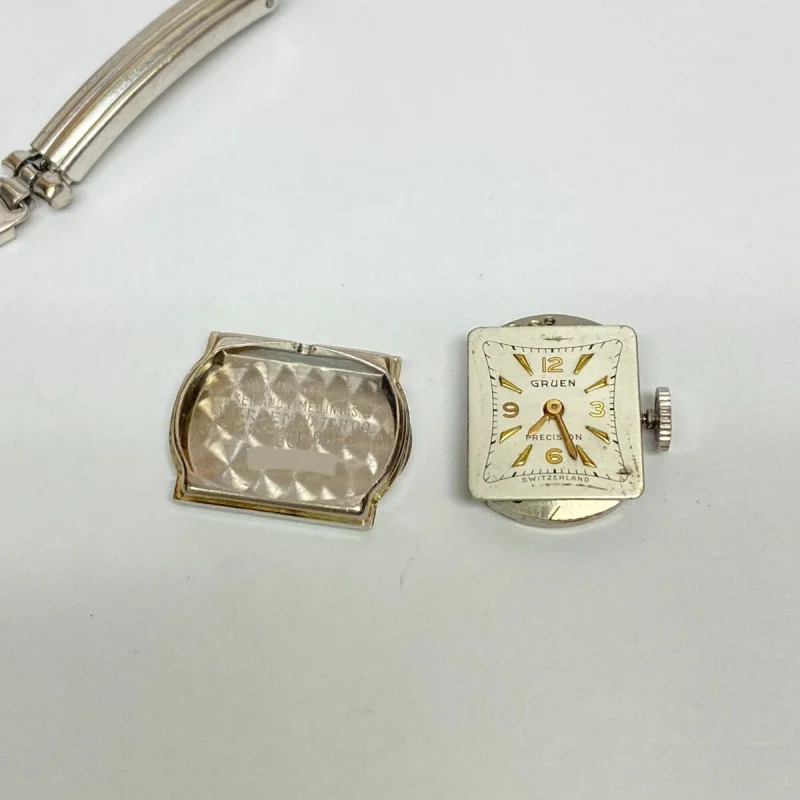 Vintage Ladies Gruen Precision 14K White Gold w Diamonds 17 Jewels