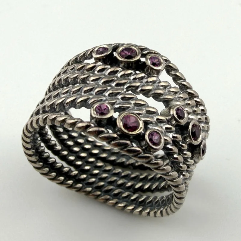 Pandora Sterling Silver Pink Rhodolite Gemstone Hidden Romance Wrap Ring Size 7