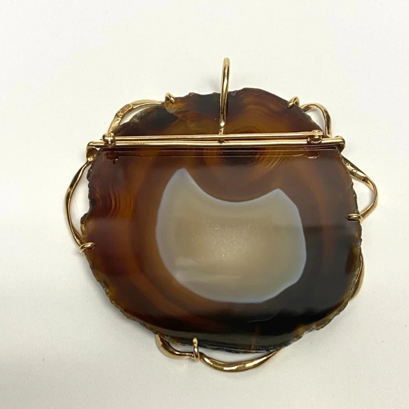 Brooch/Pendant Agate in 14 Kt Yellow Gold
