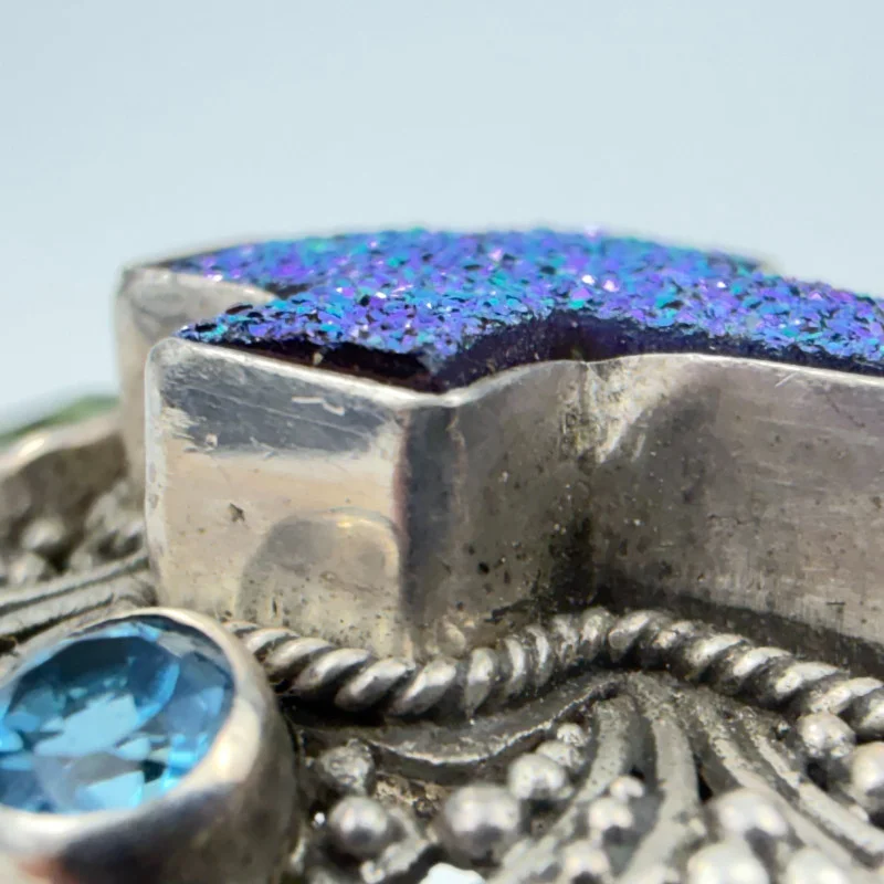 Rare Sarda Artisan Collection Of Bali Paraiba Silver Cuff Bracelet with Cross