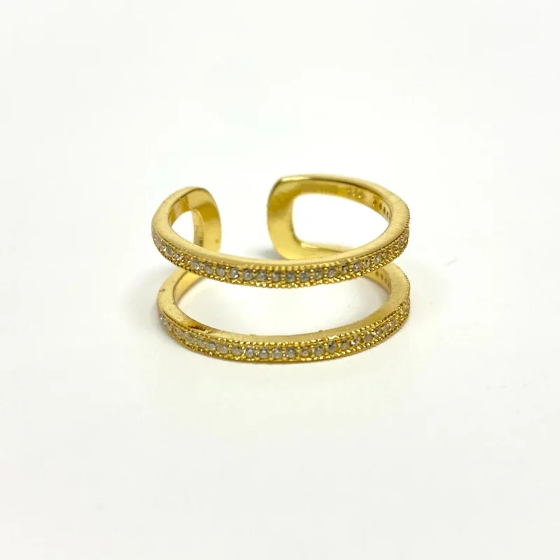 Yellow Gold Plated Double Band Cubic Zirconia .925 Silver Ring Sizes 8