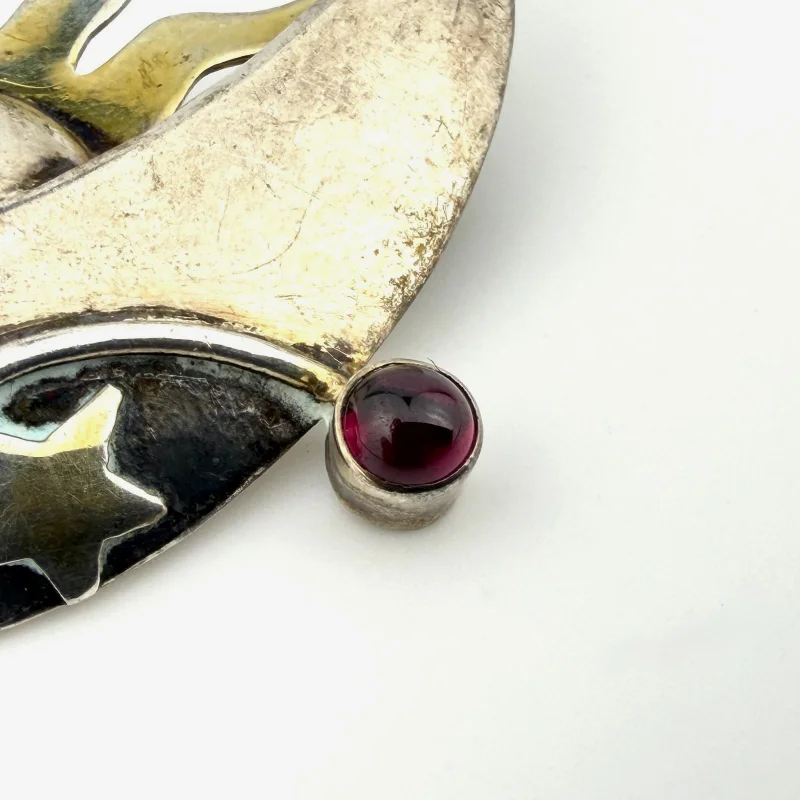 Sterling with Gold Wash Pin - Sun, Quart Moon & Stars with Garnet