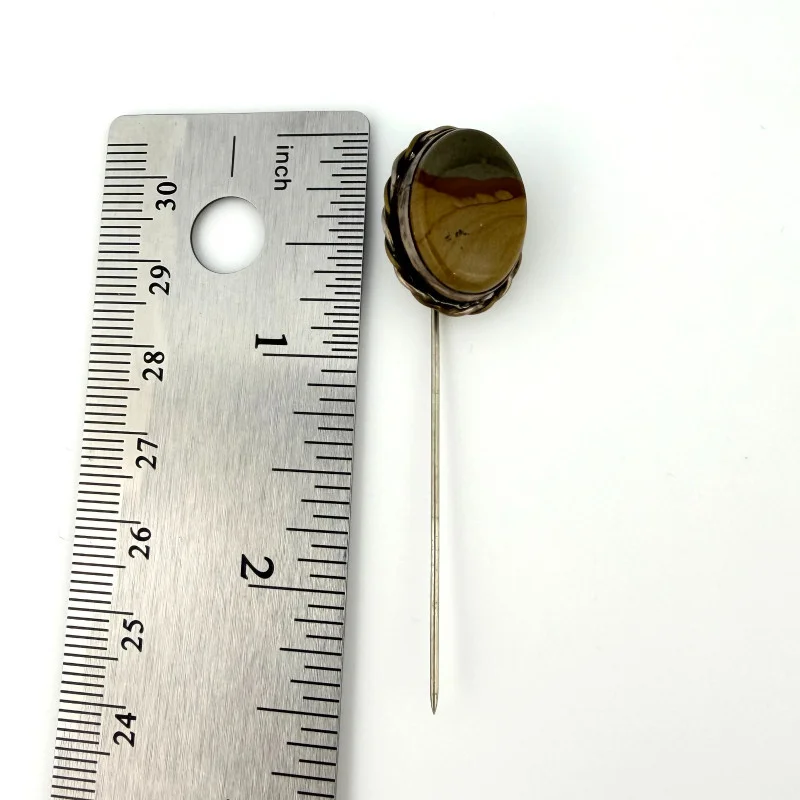 Vintage Handmade Sterling Silver Natural Oval Brown Agate Pin