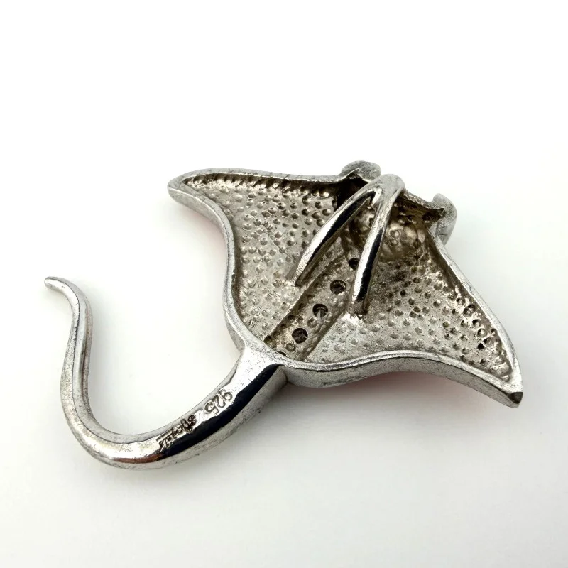 Vintage Shields Sterling Silver Pink Enamel Stingray / Manta Ray Pendant with CZ