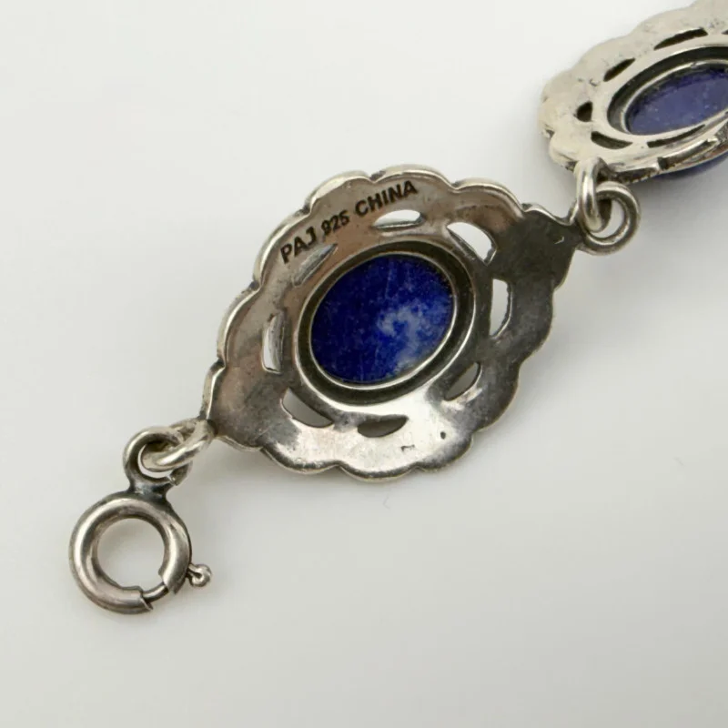 Blue Sodalite & Marcasite Bracelet 925 Sterling Silver PAJ China