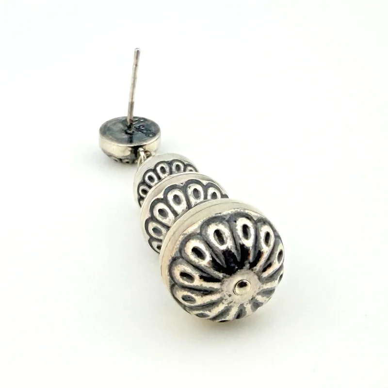 American West Sterling Silver Native Pearl Graduated Dangle Earrings