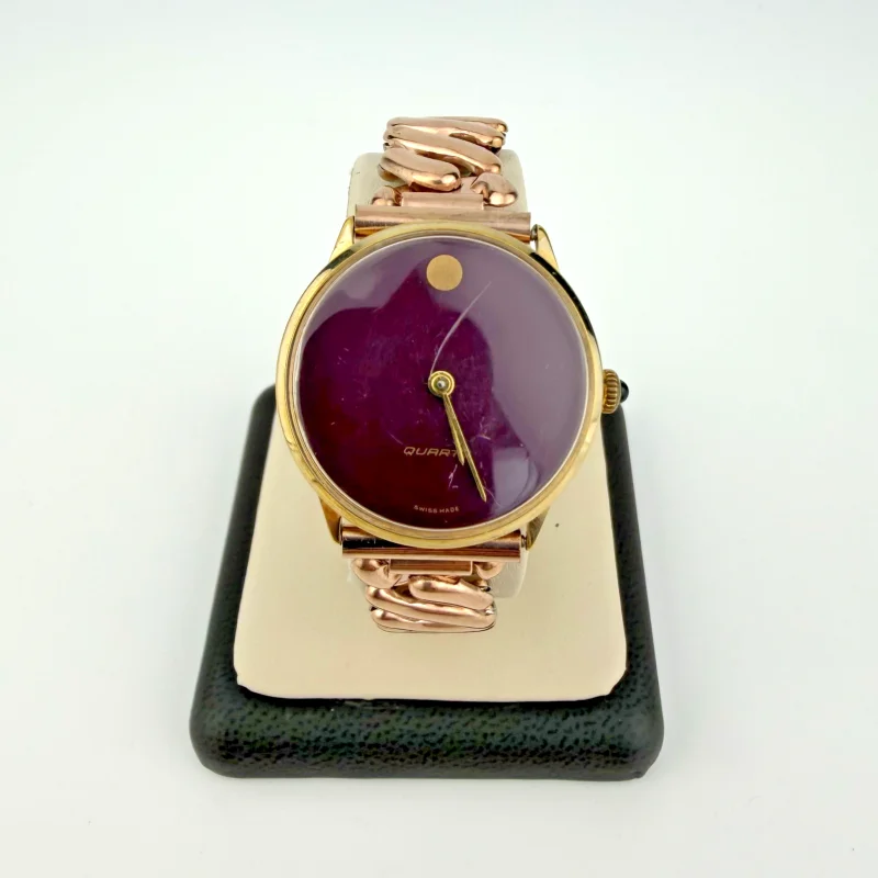 Vintage Admiral Two-Tone Quartz Watch Purple Dial Admiral Bracelet Swiss Made