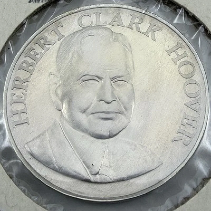 1964 Herbert Clark Hoover Heraldic Art Sterling Silver Medal #302 UNC 33mm
