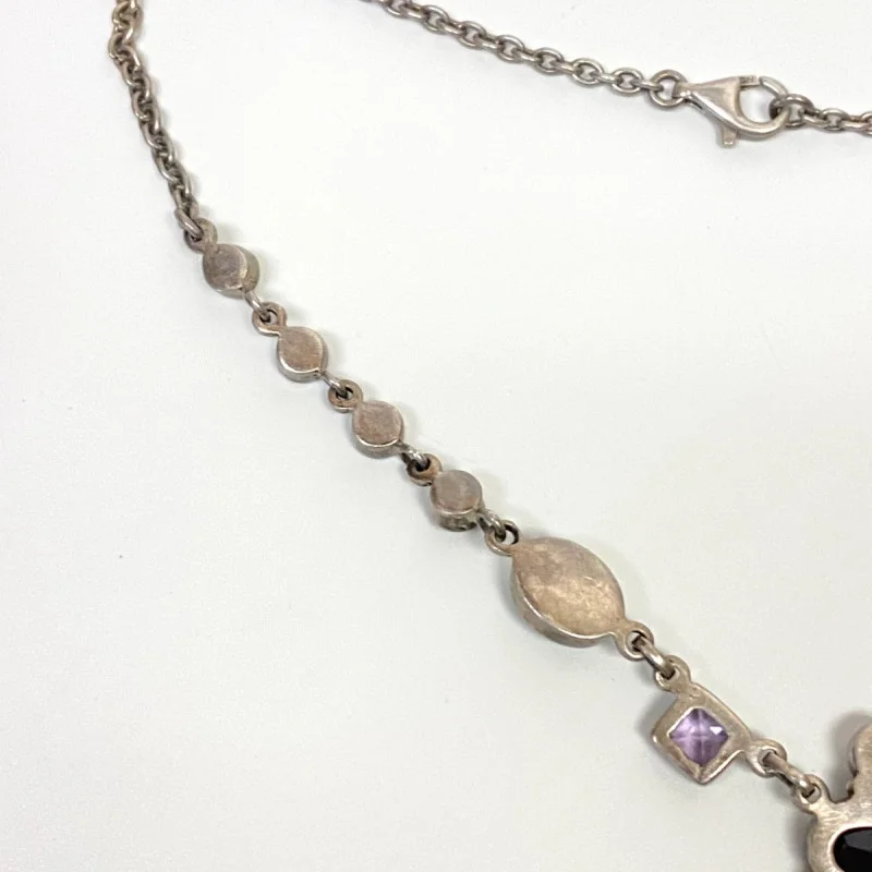 NICKY BUTLER STERLING UNUSUAL FESTOON DRAPE MOONSTONE, GARNET 17 NECKLACE