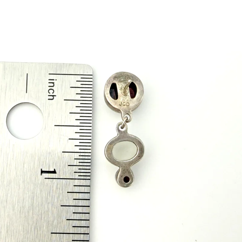 Vintage Janice Girardi Sterling Silver Dangle Earrings - Cat's Eye & Garnets