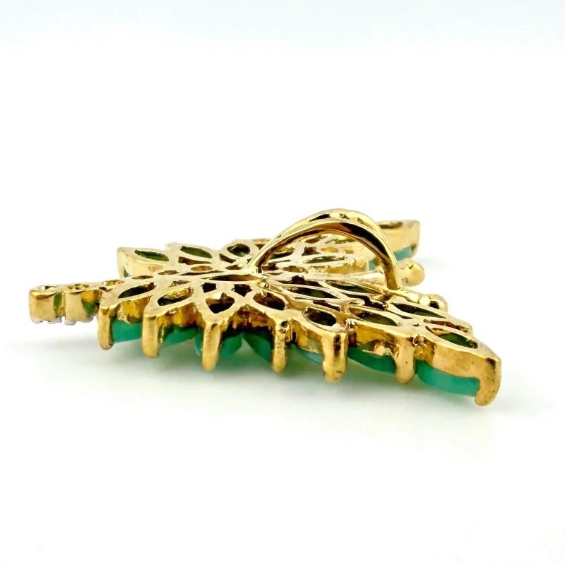 Vintage Gold Tone Butterfly Pendant with Mint Emerald and Diamond Chips