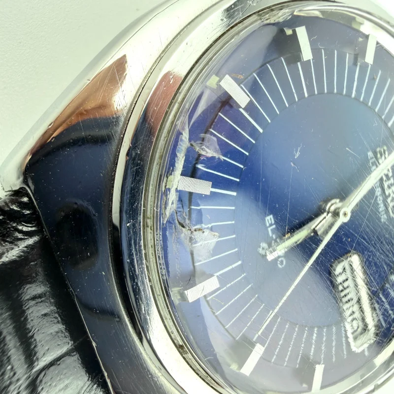 Vintage Seiko Electronic EL-370 Blue Dial Day-Date Stainless Steel Watch