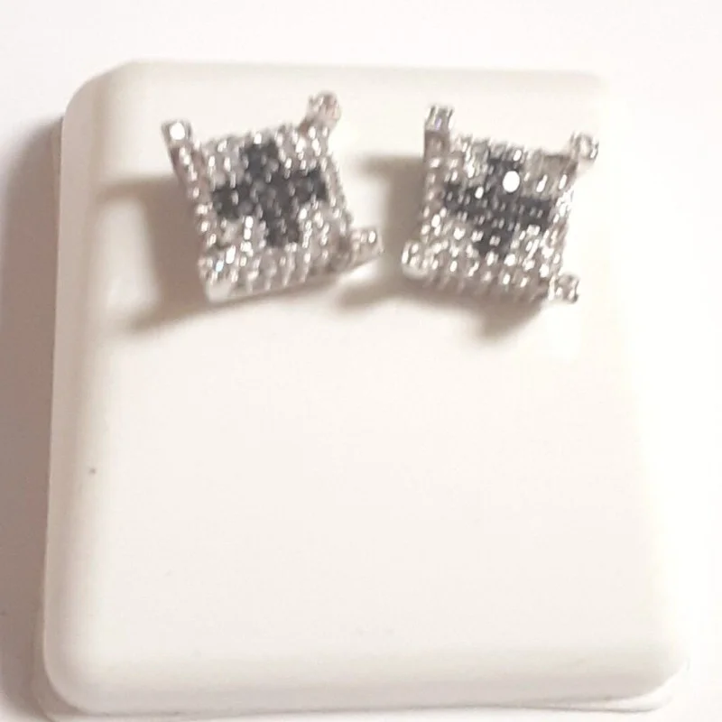 Sterling Silver Cross Diamond &  Black Diamond Woman's Earrings