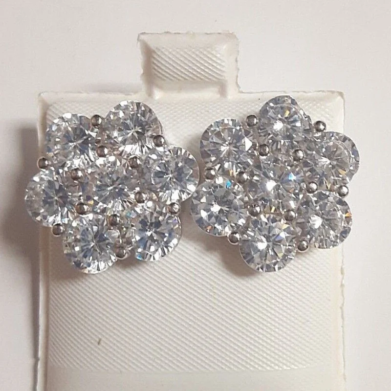 Sterling Silver Designed with Cubic Zuconia Gems Woman's Earrings