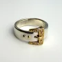 925 Silver Belt Buckle Ring with 14K Gold Buckle Detail and Sapphires - Size 10