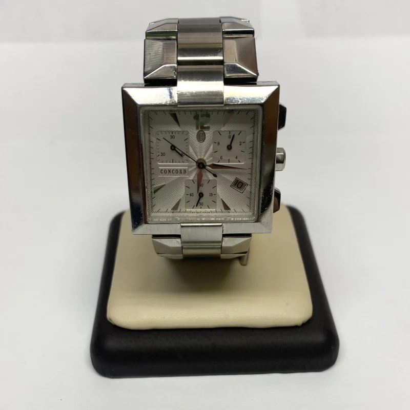 Rare Square Concord Swiss Chronograph LaScala Guilloc Date Dial,Sapphire Crystal