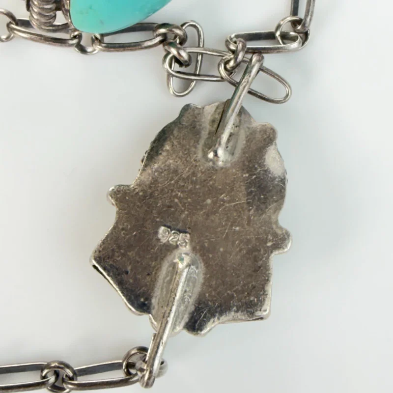 Antique Native American Blue Turquoise Cabs Bangle Slave Bracelet