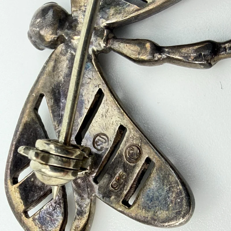 Vintage Sterling Silver Dragonfly Brooch Pin Marcasite 1940's