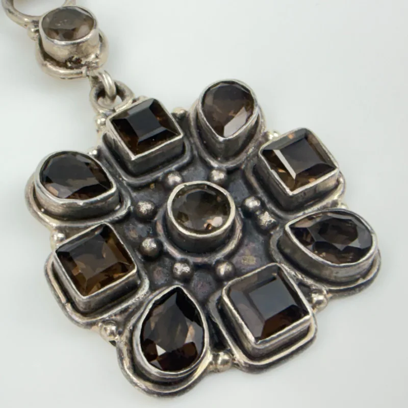 Vintage 925 Sterling Silver Natural Smoky Topaz Gemstones Pendant