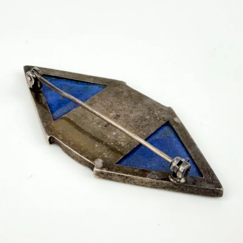 Vintage Signed SHA Sterling Silver Mexico Lapis Lazuli Marcasites Brooch