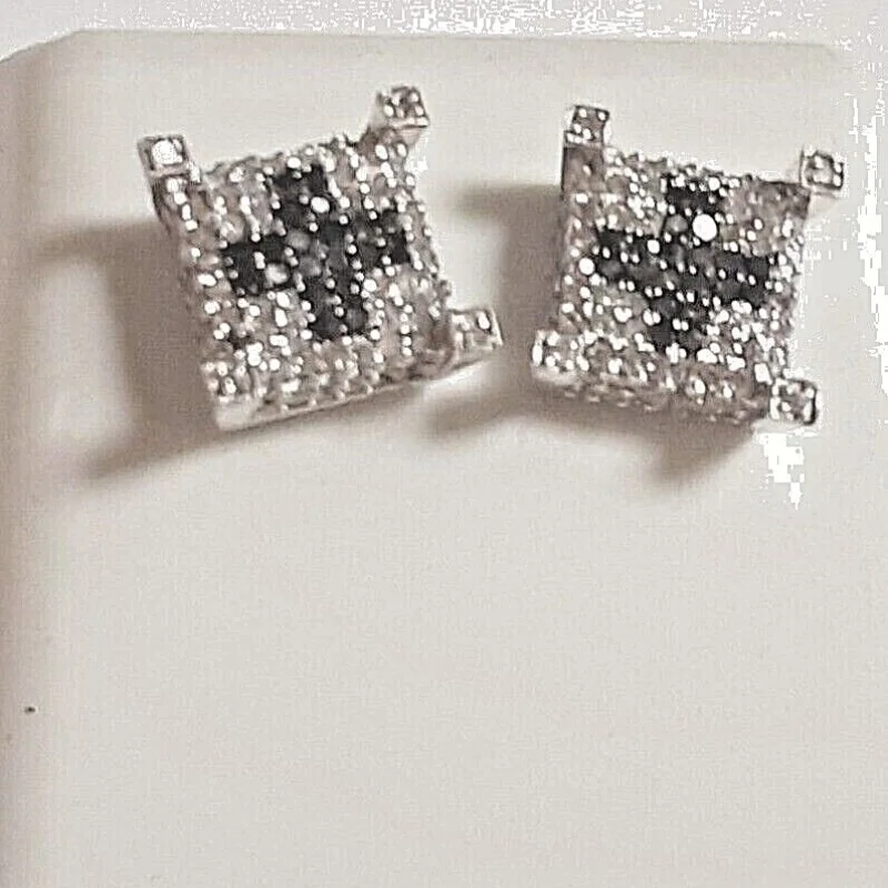 Sterling Silver Cross Diamond &  Black Diamond Woman's Earrings