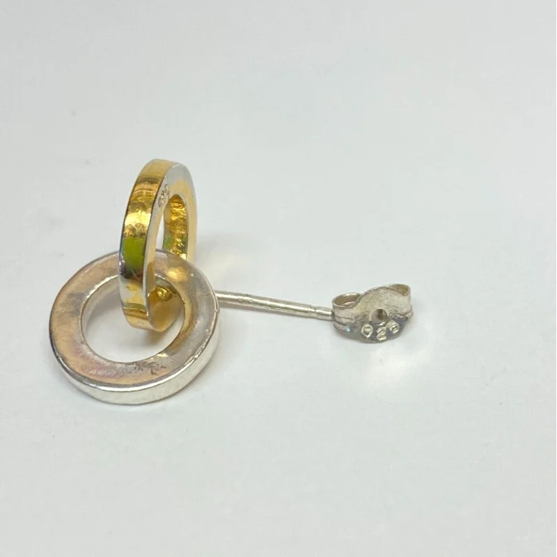 Gold Tone over Sterling Silver Two-Tone Double Circle Polished Stud Earrings