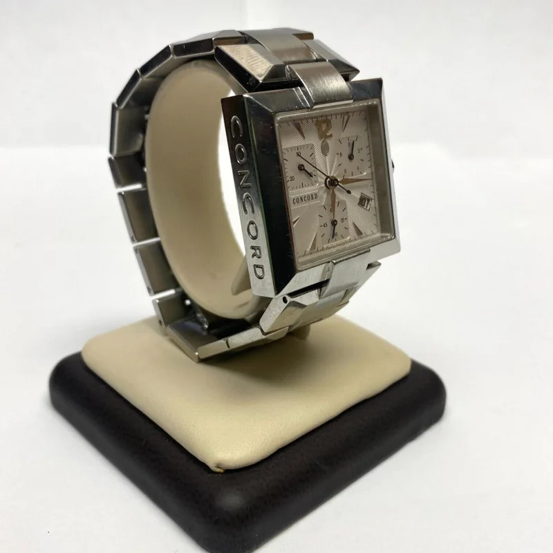 Rare Square Concord Swiss Chronograph LaScala Guilloc Date Dial,Sapphire Crystal