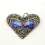 Vintage Silver Heart Pendant with Enamel Butterfly and Filigree