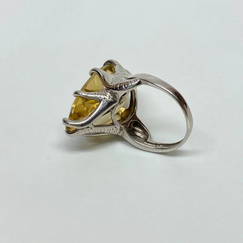 Yellow Citrine Rhodium Over 925 Silver Ring