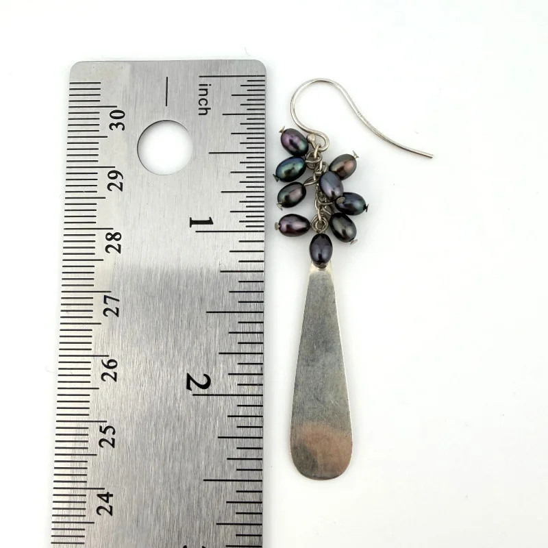 Boho Sterling Silver Dangle Earrings with Peacock-Colored Pearls Bead Clusters