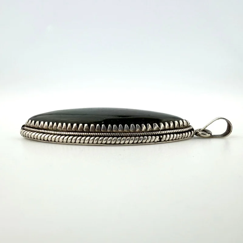 Vintage Large Labradorite Sterling Silver Necklace Pendant Marquise Shape