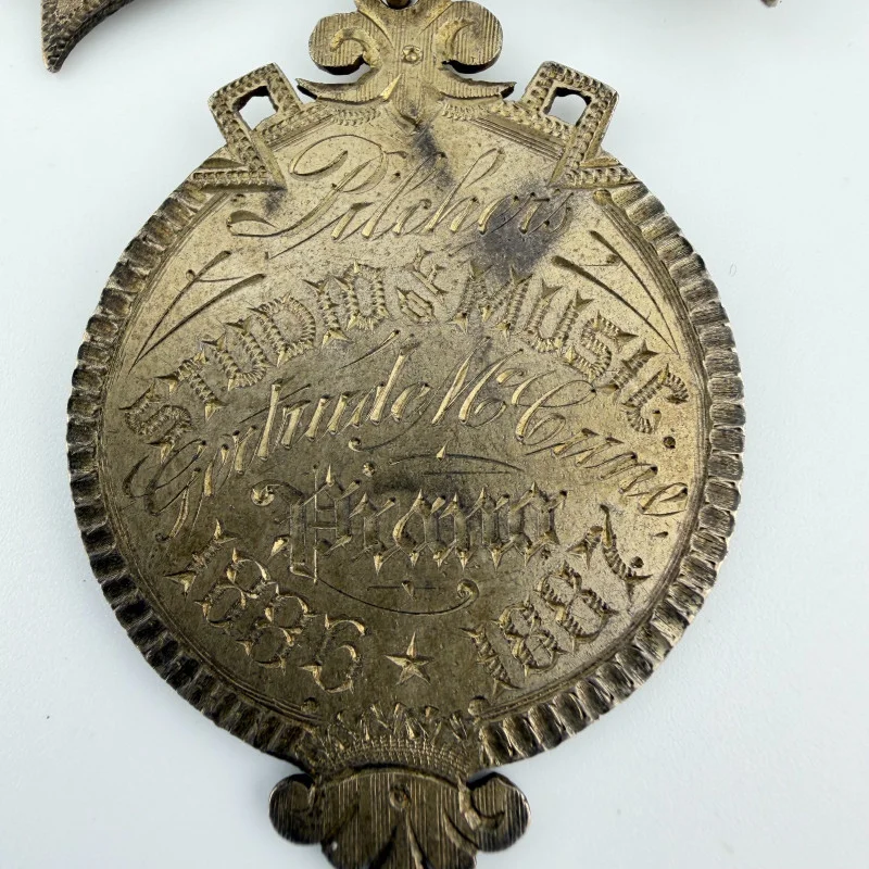 Antique Victorian 1886-1887 Pilcher's Studio of Music Silvered Medal - Named