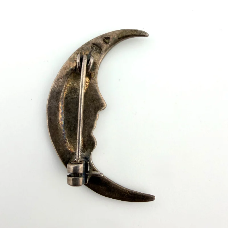 Vintage Art Deco Sterling Silver Moon Brooch with Marcasite Stones