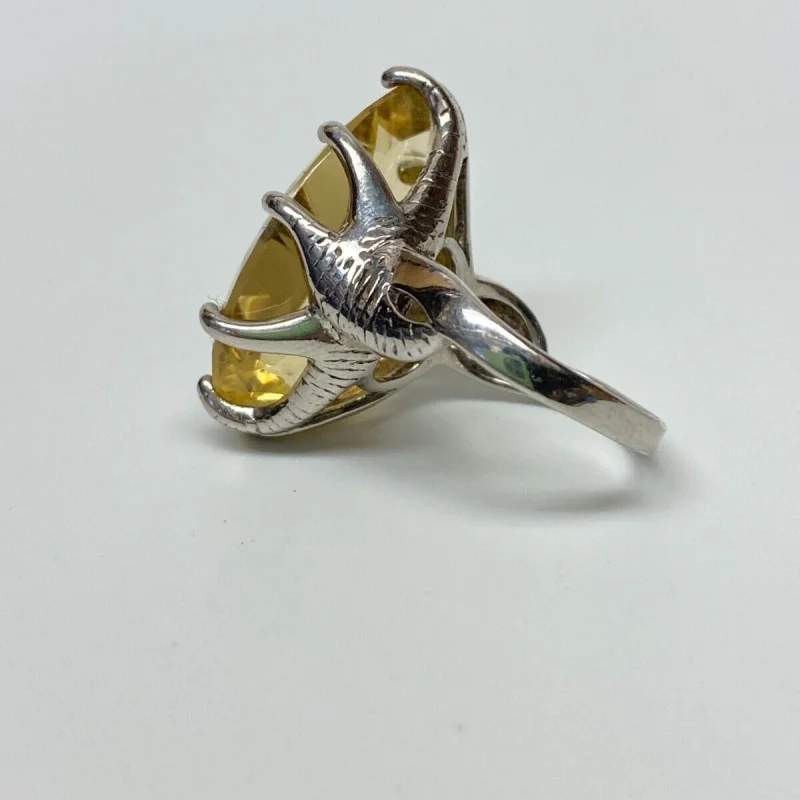 Yellow Citrine Rhodium Over 925 Silver Ring