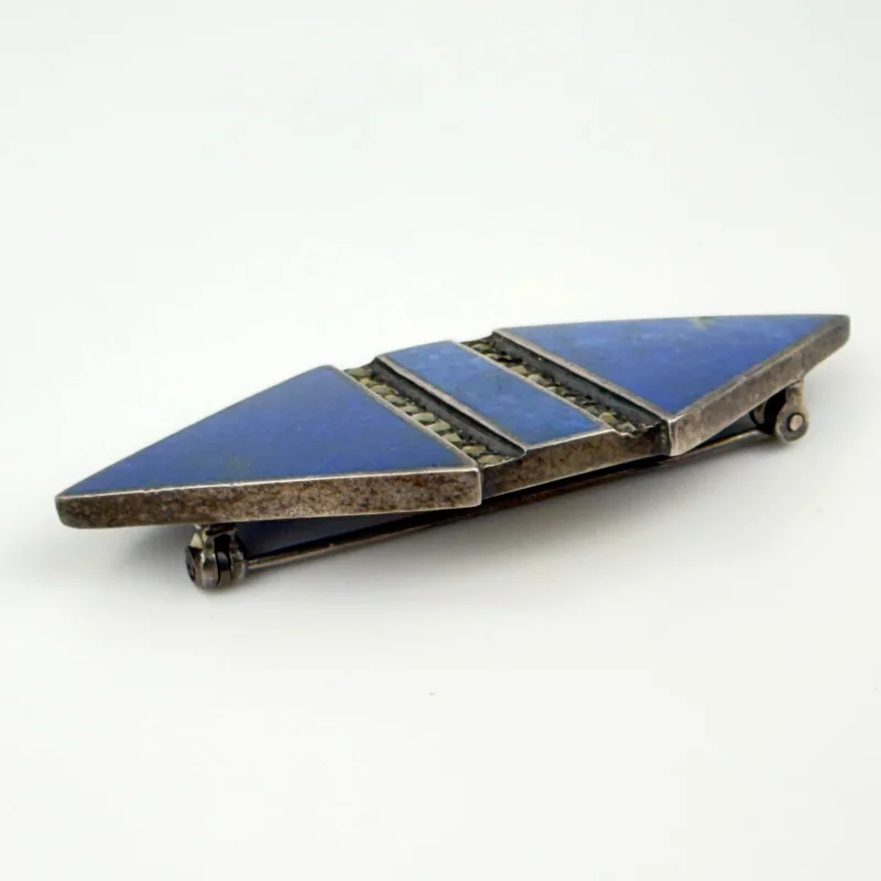 Vintage Signed SHA Sterling Silver Mexico Lapis Lazuli Marcasites Brooch