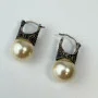 Vintage Marcasite And White Pearl Silver Earrings Pierced