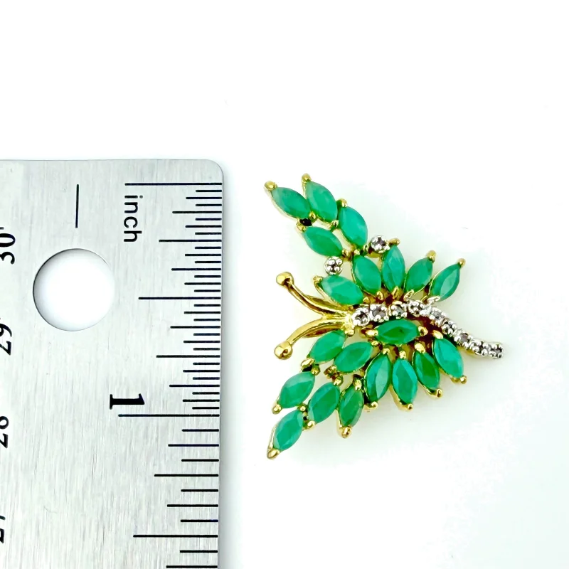 Vintage Gold Tone Butterfly Pendant with Mint Emerald and Diamond Chips