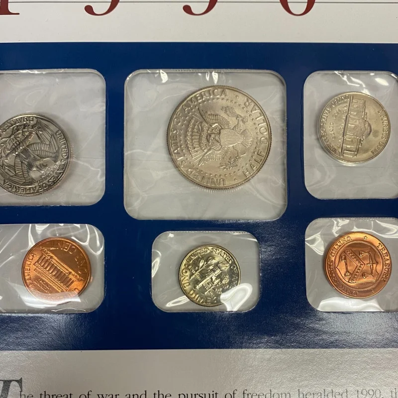 12 COINS 1990 P&D US Mint Sets, Postal Commemorative Society Presentation Panel
