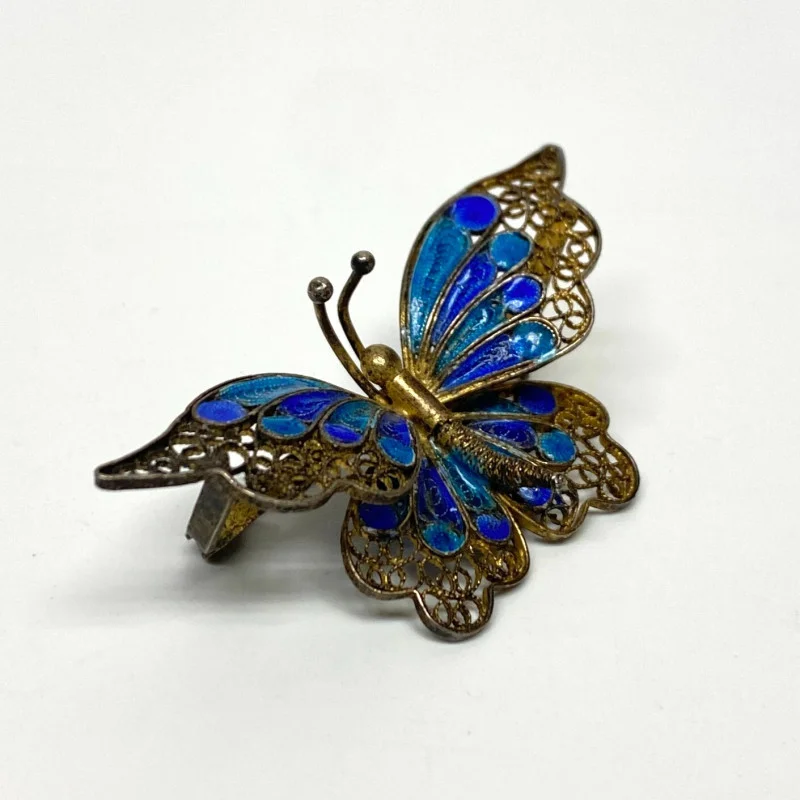 Vintage 800 Silver and Enamel Butterfly Pin